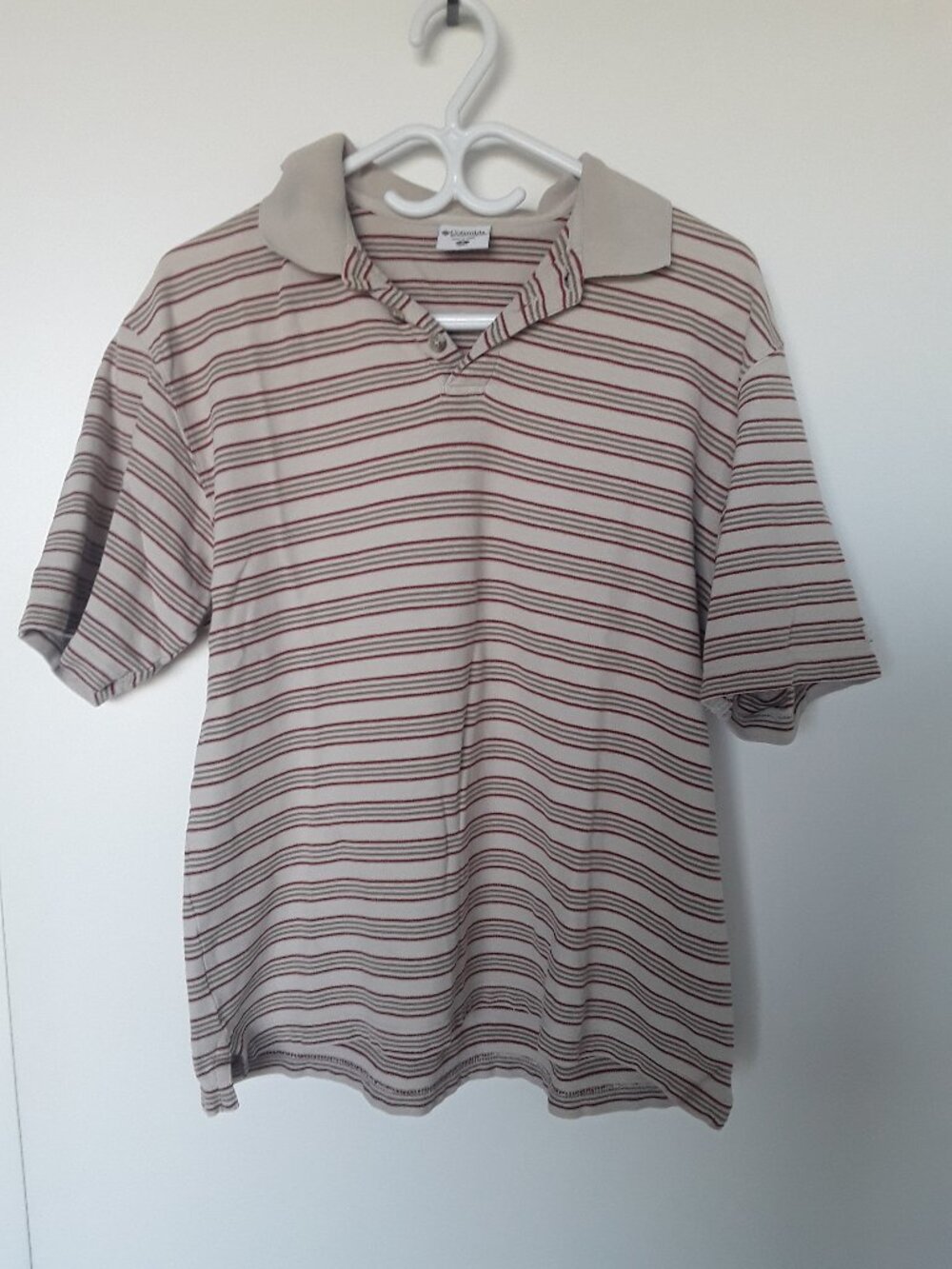 Columbia Men's Polo Shirt Short Sleeve Multi Browns & Tan Striped Size Small